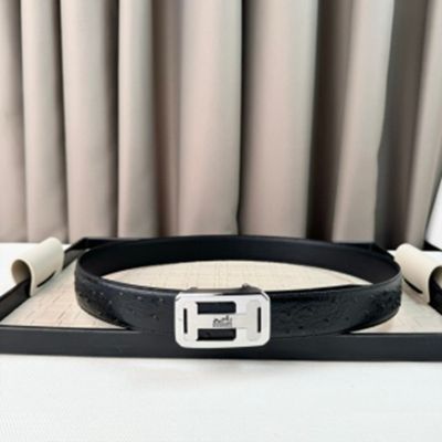 1:1  Hermes  Black Leather Belt  with Silver 'H' buckle Square Buckle 3.5cm